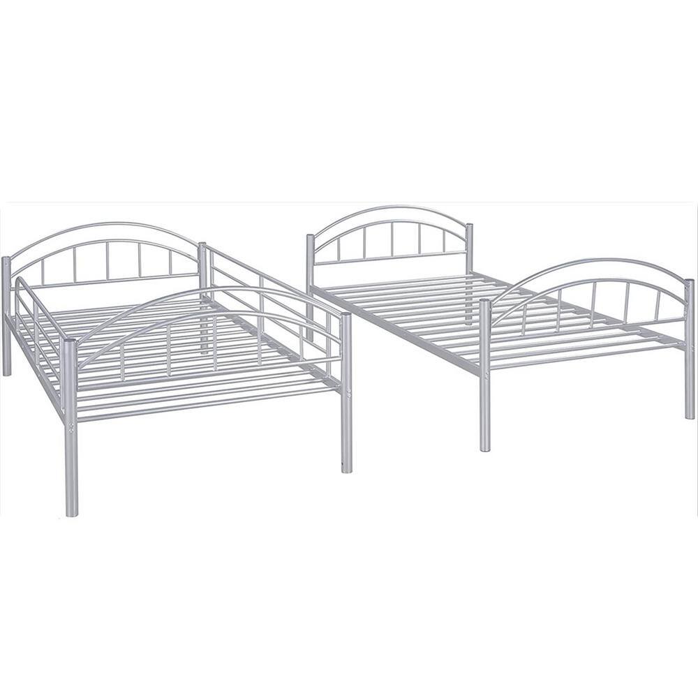 None Sliver Twin Over Twin Curved Metal Platform Detachable Bunk Bed Frame with Vintage Headboard and Footboard with Stairs