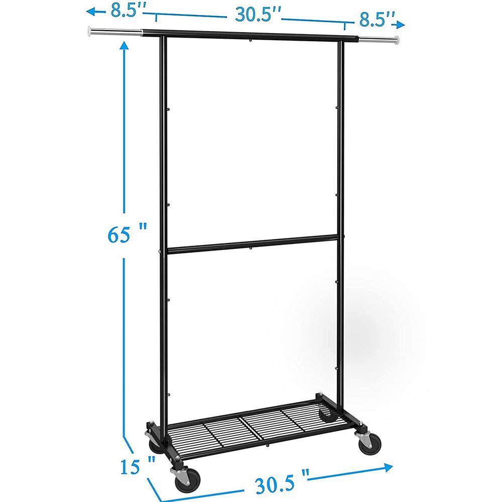 None Black Metal Extendable Garment Clothes Rack 30.5 in. W x 65 in. H