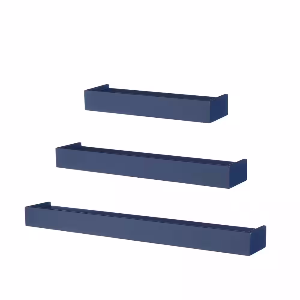 StyleWell Modern Midnight Blue Wood Floating Wall Shelf (Set of 3) (36