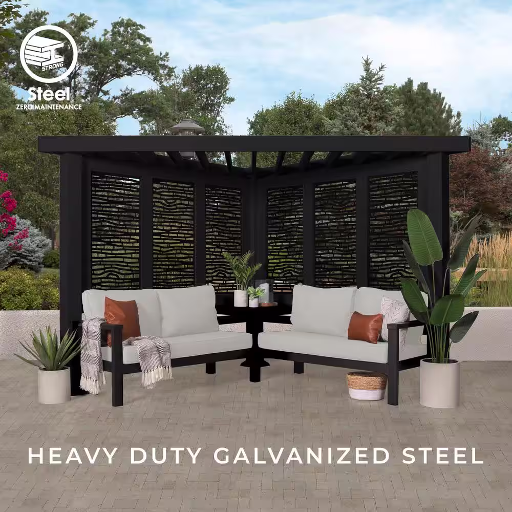 Backyard Discovery Glendale 8 ft. x 8 ft. Black Steel Modern Cabana Pergola with Conversation Seating in Pumice