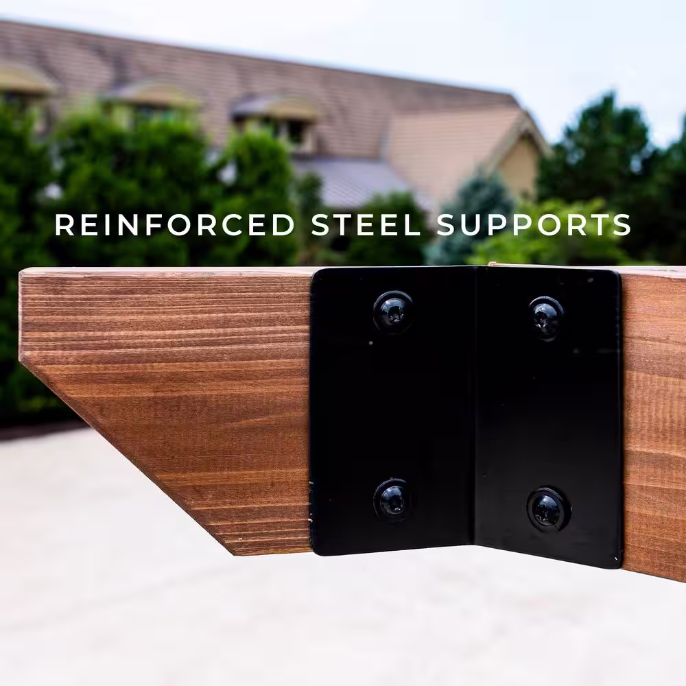 Backyard Discovery Tuscany 9 ft. x 9 ft. Light Brown Wooden Cabana Pergola with Bamboo Privacy Panels and Indigo Conversation Seating