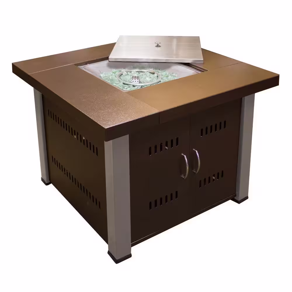 AZ Patio Heaters 38 in. Steel Propane Firepit with Antique Bronze/Stainless Steel Finish