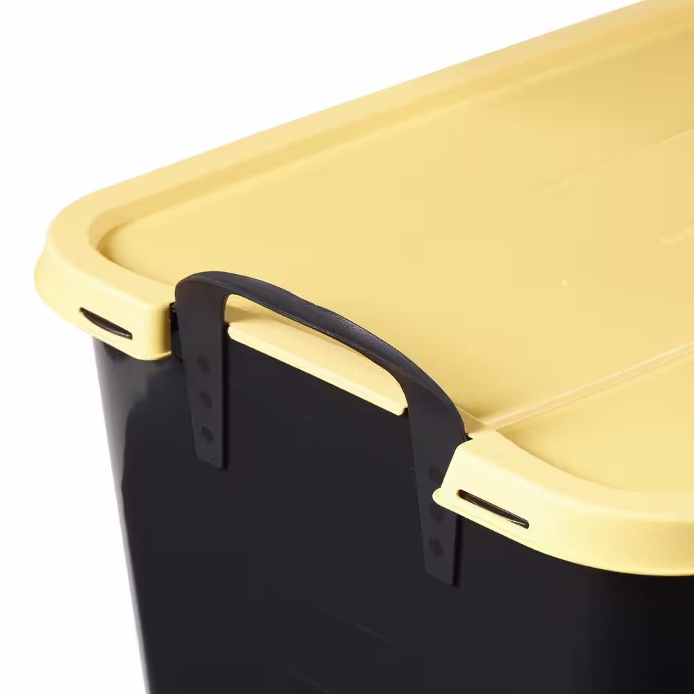 None Qt. Plastic Stackable Bin Container, Black & Yellow (12 Pack)