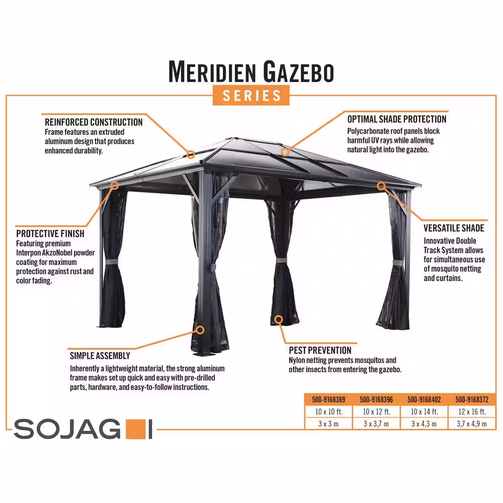 Sojag Meridien 12 ft. x 16 ft. Dark Grey Rustproof Aluminum Framed Gazebo