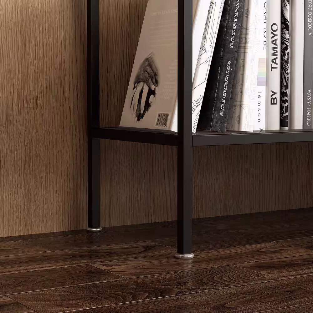 None 31.5 in. W x 78.9 in. H x 11.8 in. D 6 Glass Shelves Metal Freestanding Cabinet in Black