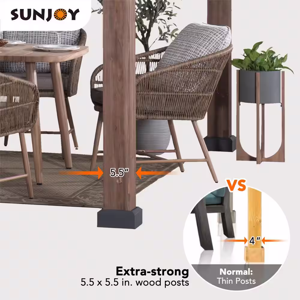 Sunjoy Bella 12.5 ft. x 12.5 ft. Cedar Framed Gazebo with Black Steel 2-Tier Hardtop Roof