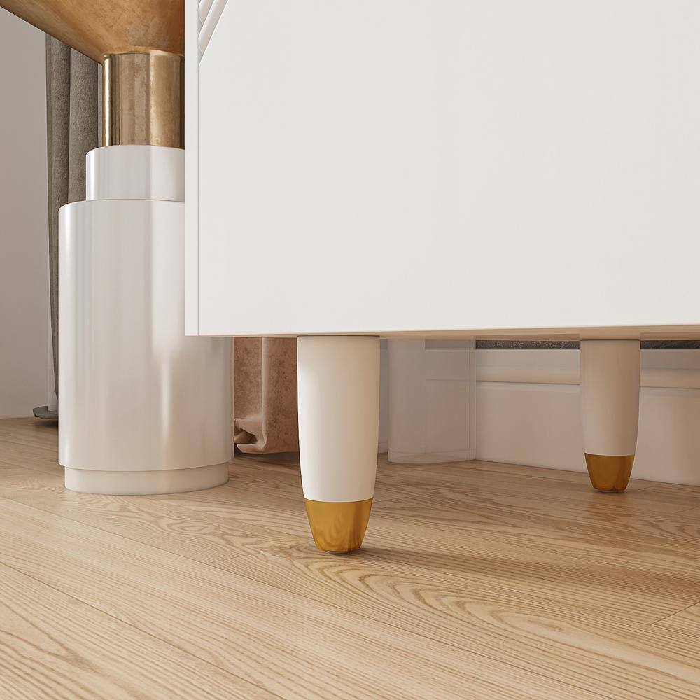 None 63 in. W White Rectangle Wood Diamond Texture Console Table Entryway Table Hallway Living Room with Adjustable Shelves