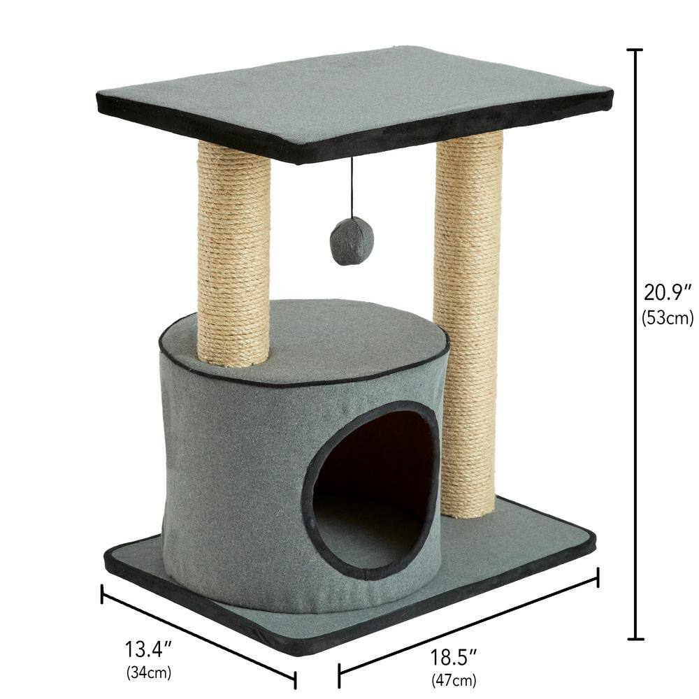 None 20.9 in. Gray Cherry Cat Tree Felt with Condo