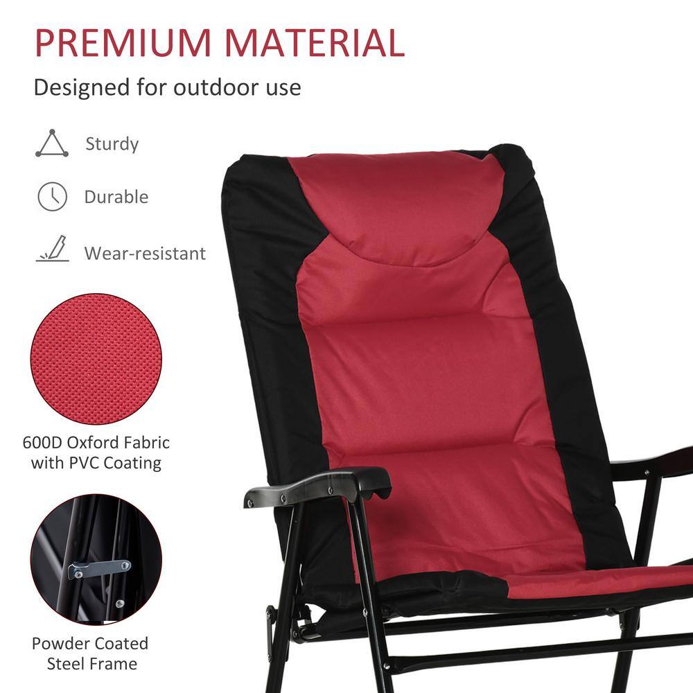 Outsunny Red Steel 2 Piece Folding Rocking Chair Set with Armrests, Padded Seat and Backrest