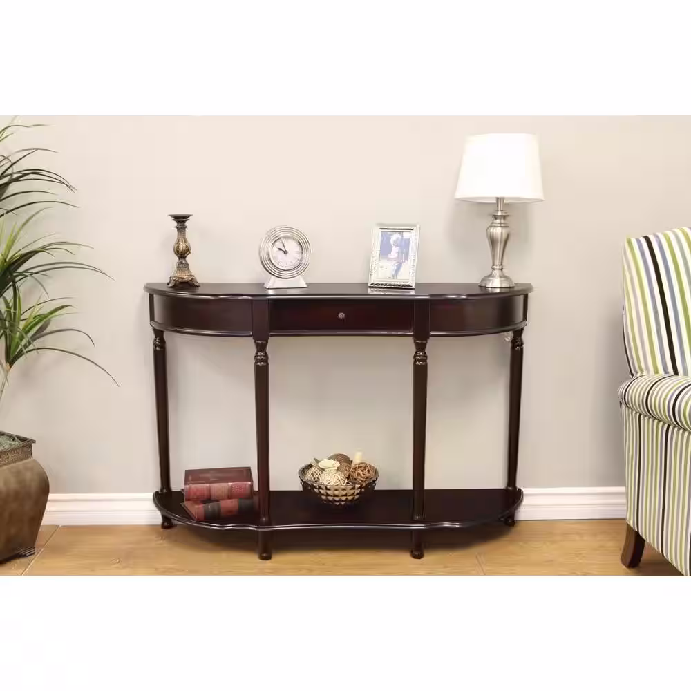 Homecraft Furniture 48 in. Espresso Standard Half Moon Wood Console Table with Drawer