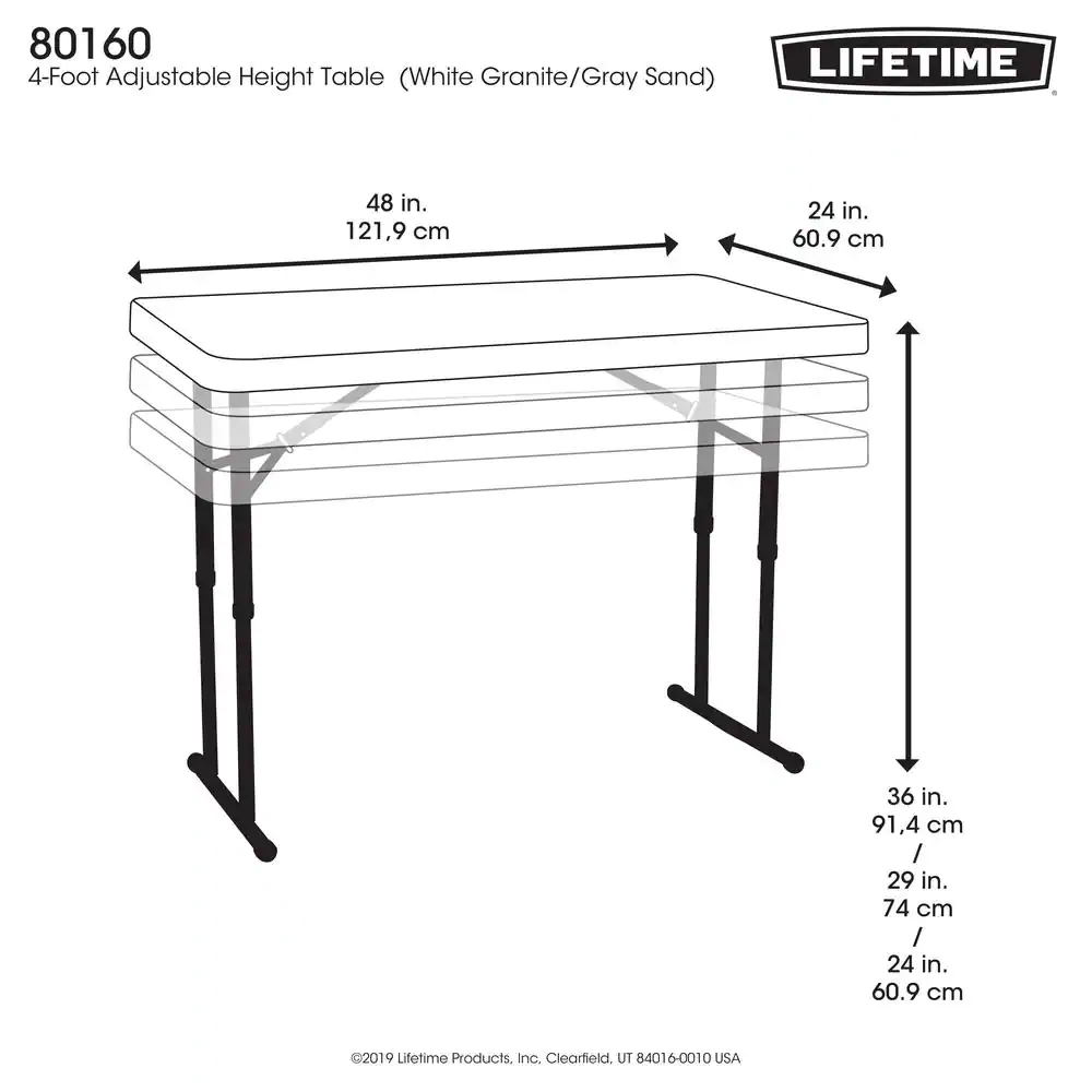 Lifetime 4 ft. White Granite Resin Adjustable Height Commercial Folding Table