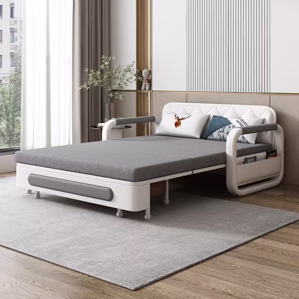 None Koro 50.3 in. Rolled Arms Gray Polyester Sofa Bed Gray