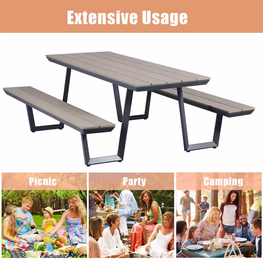 None 78 in. Gray Rectangle Picnic Table