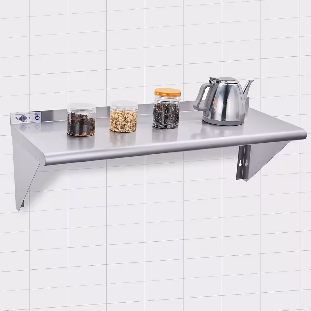 None 12 in. x 24 in. x 13.1 in. Stainless Steel Wall-Mount Garage Wall Shelf with Brackets