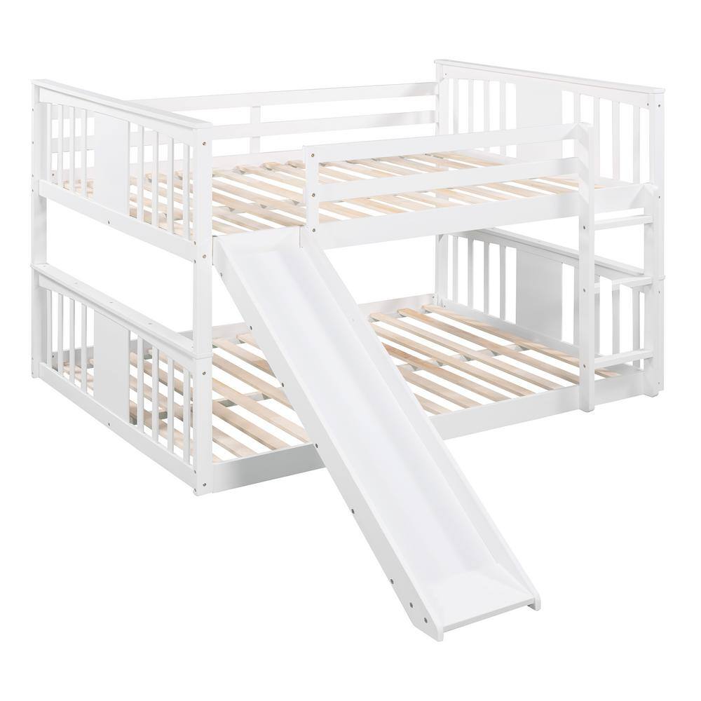 Harper & Bright Designs White Full Over Wooden Bunk Bed with Slide and Ladder