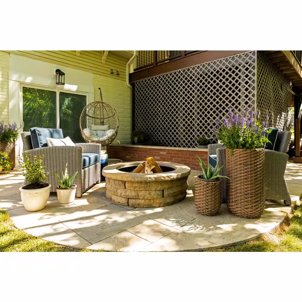 Nantucket Pavers Ledgestone 47 in. x 14 in. Round Concrete Wood Fuel Fire Pit Ring Kit Tan Variegated