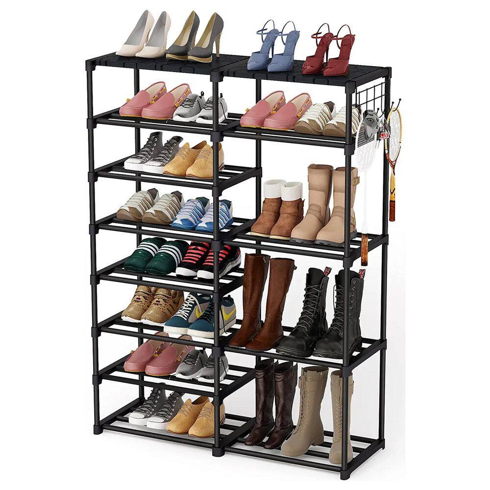 None 48.8 in. H 32-Pair Black Plastic Shoe Rack