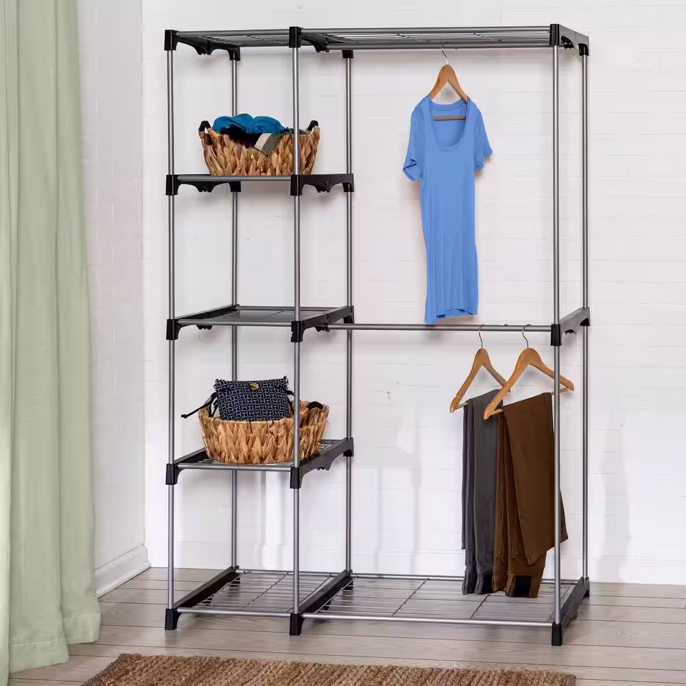 Honey-Can-Do Silver Steel Clothes Rack 45.87 in. W x 67.72 in. H