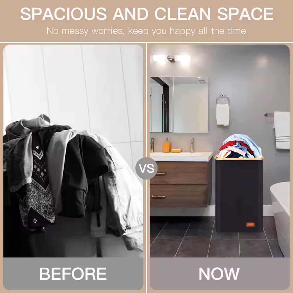 None 120 L Fabric Laundry Basket Hamper Black