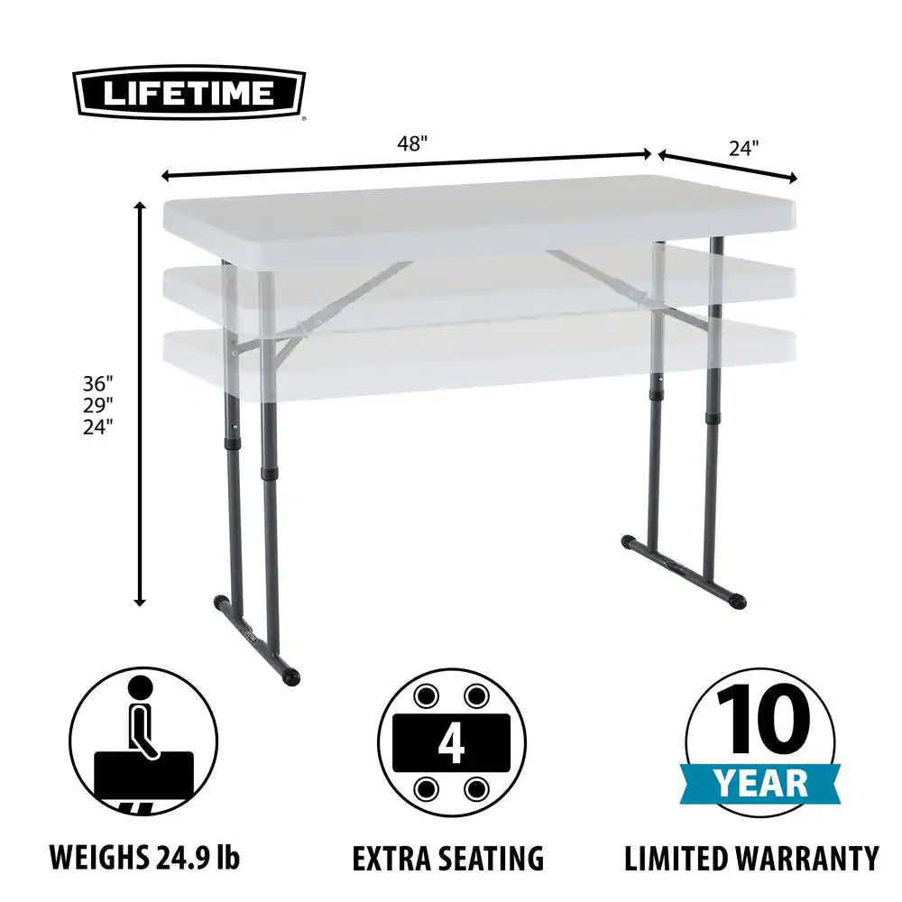 Lifetime 4 ft. White Granite Resin Adjustable Height Commercial Folding Table