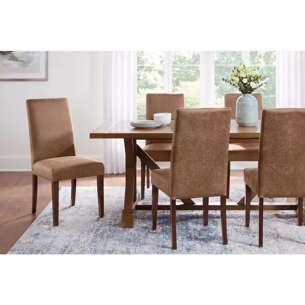 StyleWell Groston Camel Brown Upholstered Parsons Dining Chairs with Chocolate Wood Legs (Set of 2)