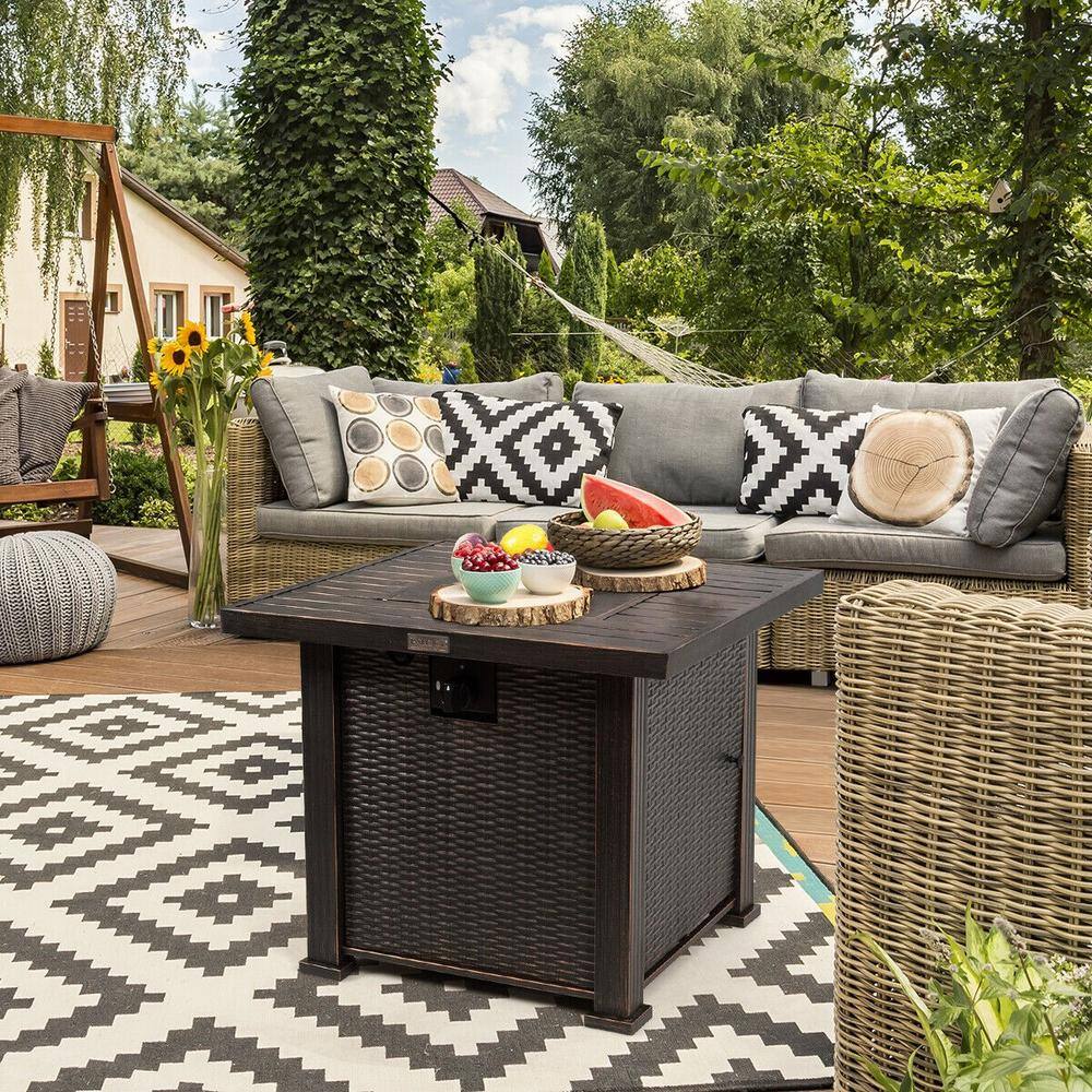 None 30 in. Bronze 50000 BTU Square Propane Gas Fire Pit Table