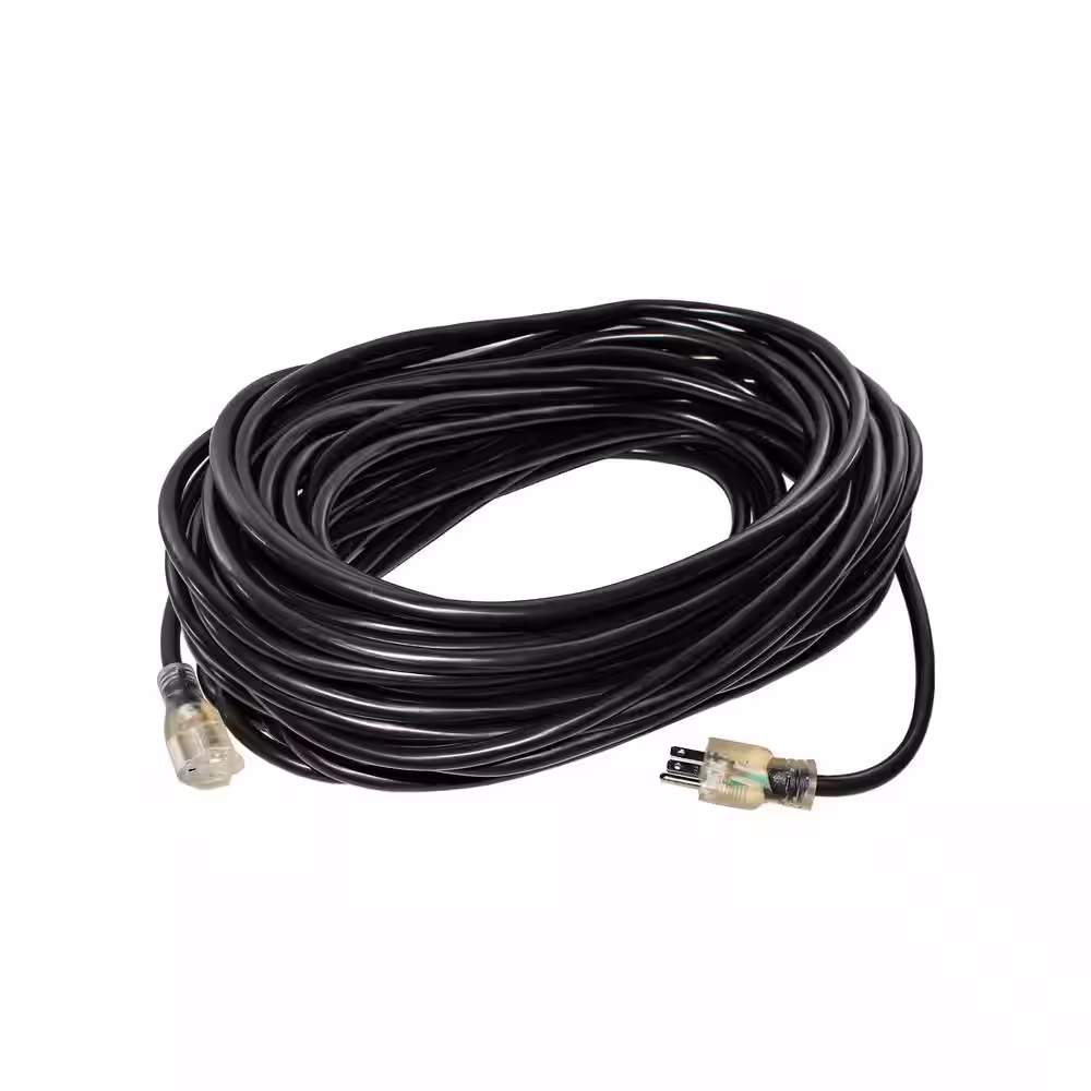 None 100 ft. 14/3 SJTW 13 Amp 125-Volt 1625-Watt Lighted End Indoor/Outdoor Black Heavy-Duty Extension Cord