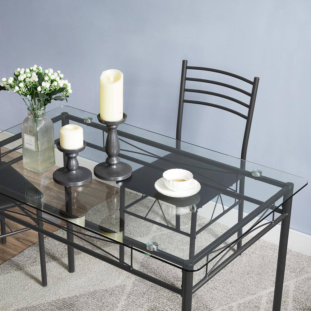 VECELO 5 Pcs Dining Table Set, Home Dining Table and 4 Chairs Set with Tempered Glass Tabletop Padded Seatï¼?3.3