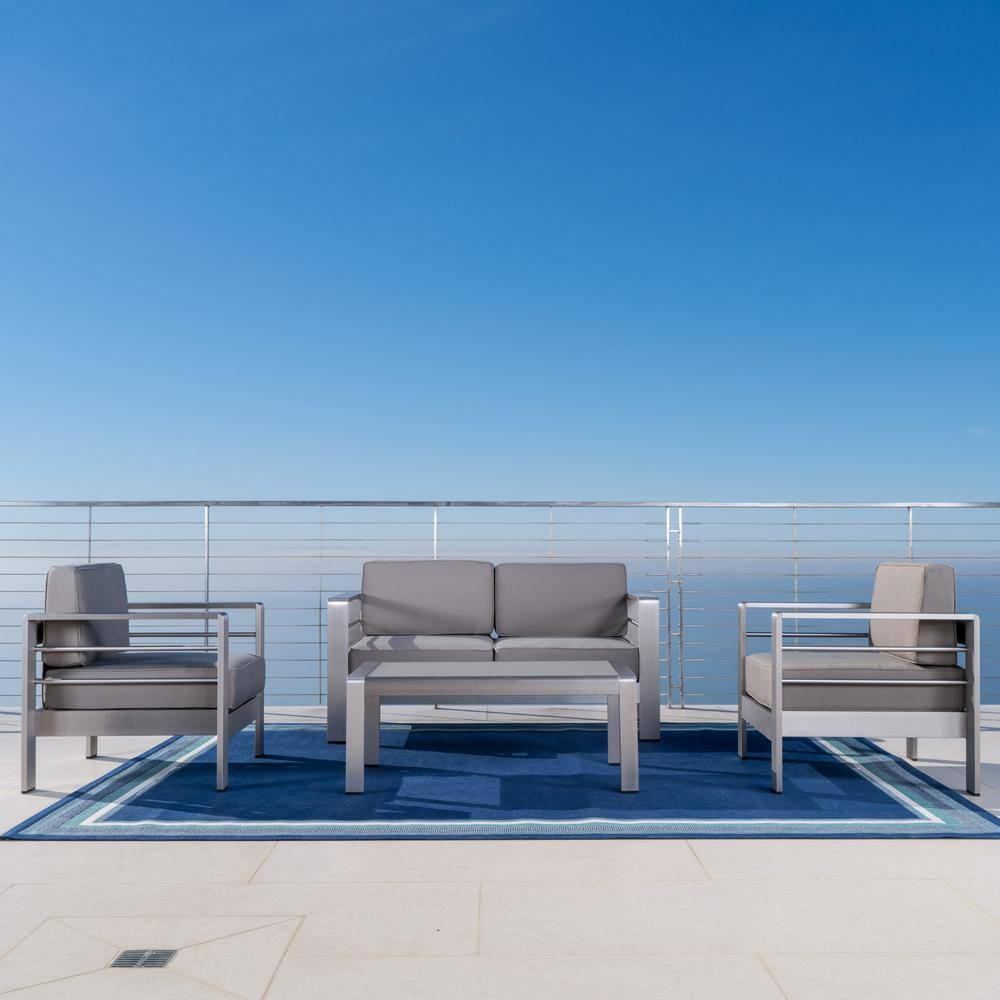 Noble House 13-Piece Metal and Faux Rattan Patio Dining, Conversation and Lounge Set with Khaki Cushions