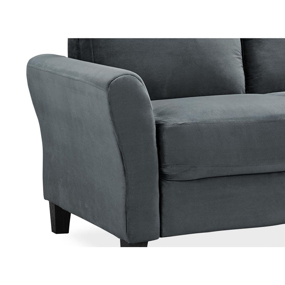 Lifestyle Solutions Wesley 31.5 in. Dark Grey Microfiber 4-Seater Tuxedo Sofa with Round Arms