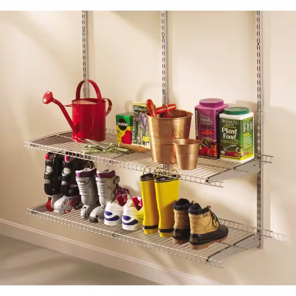 Rubbermaid FastTrack 16 in. x 48 in. Steel Garage Wall Shelving in Silver (2-Pack)
