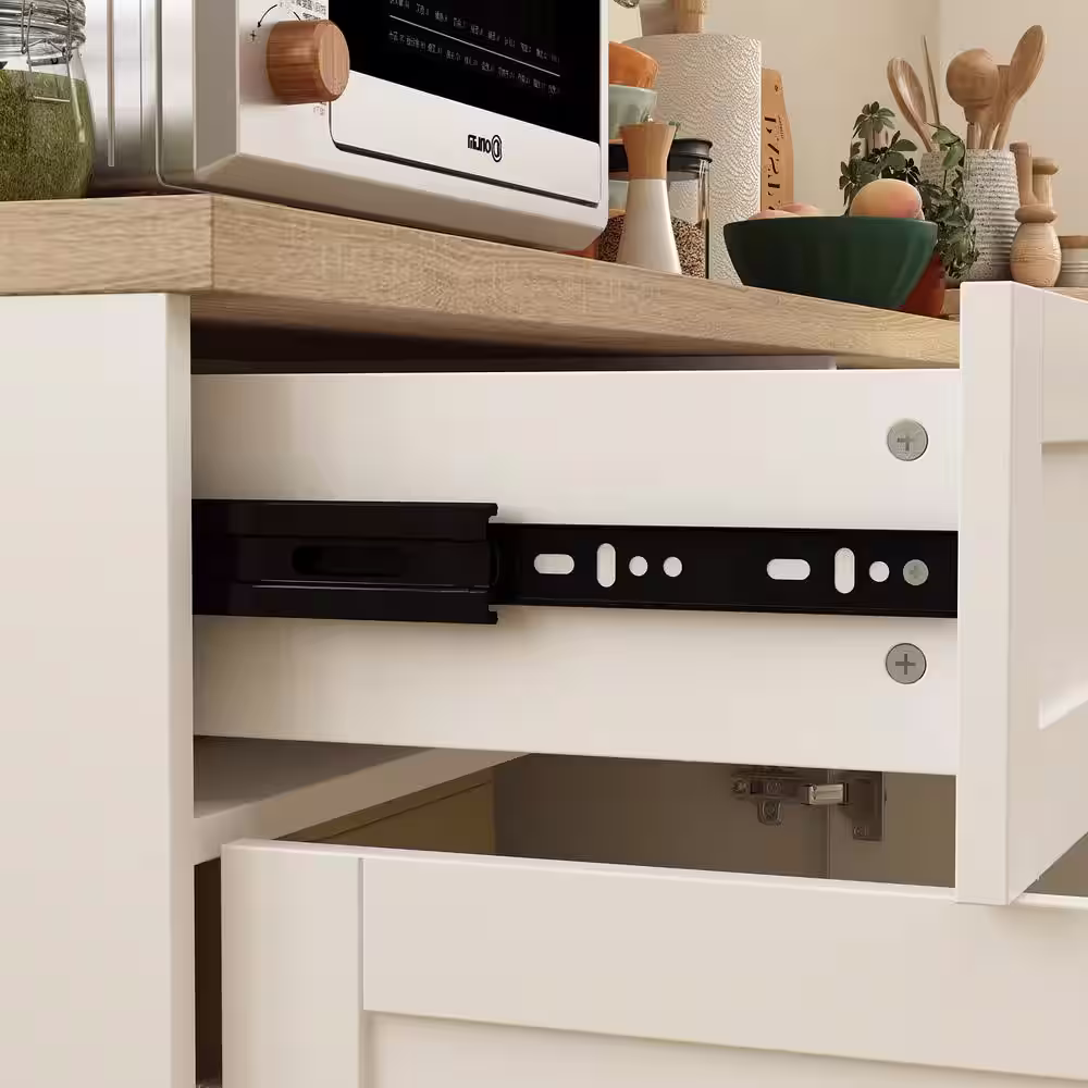 FUFU&GAGA White Wooden 63 in. Width Food Pantry, Sideboard, Pantry Cabinet, with Wall Mounted Kitchen Cabinet(Two Parts)