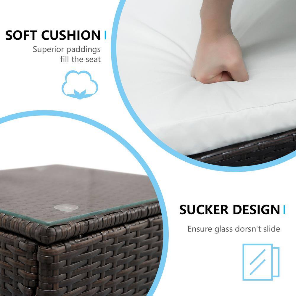 None 3-Piece Wicker Patio Conversation Set with White Cushion