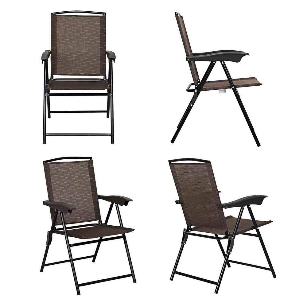 Costway 21 in. W x 33 in. D x 15 in. H Brown Metal Armrest Folding Chairs Patio Garden Camping (Set of 4-Chairs)