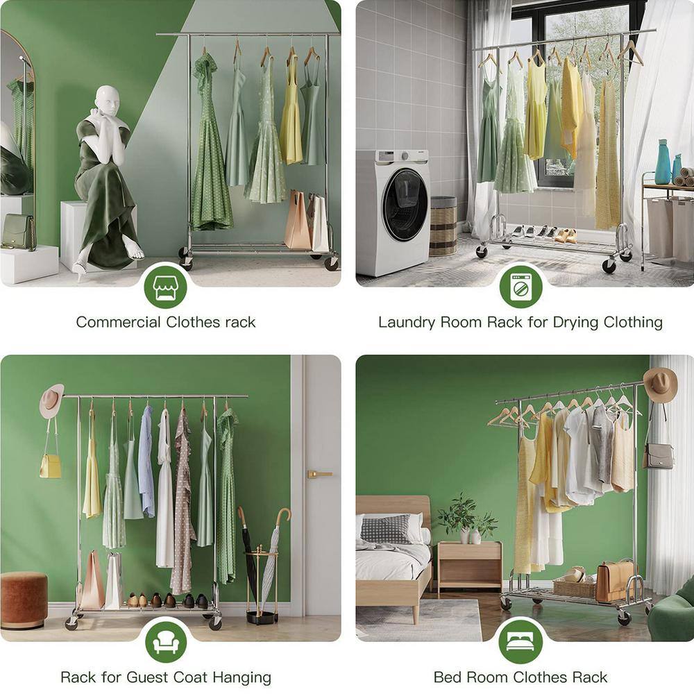 None Chrome Metal Garment Clothes Rack 51 in. W x 70 in. H