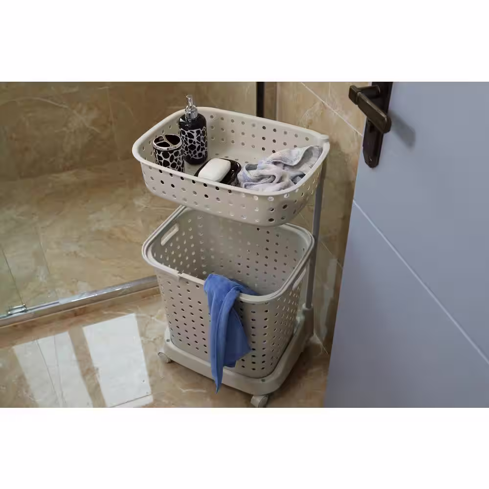 Basicwise 2 Tier Plastic Laundry Basket with Wheels
