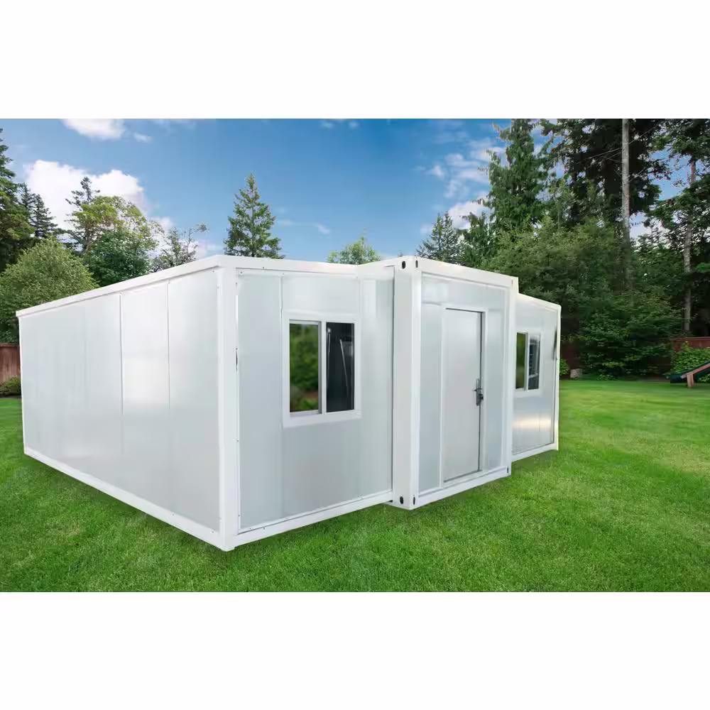 CALHOME 20 ft. x 19 ft. x 8 ft. Expandable Metal Storage Shed with Floor and Lockable Door and Windows (380 sq. ft.)