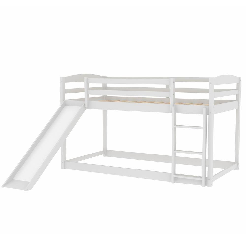 Harper & Bright Designs White Twin Bunk Bed Over Low with Slide and Ladder