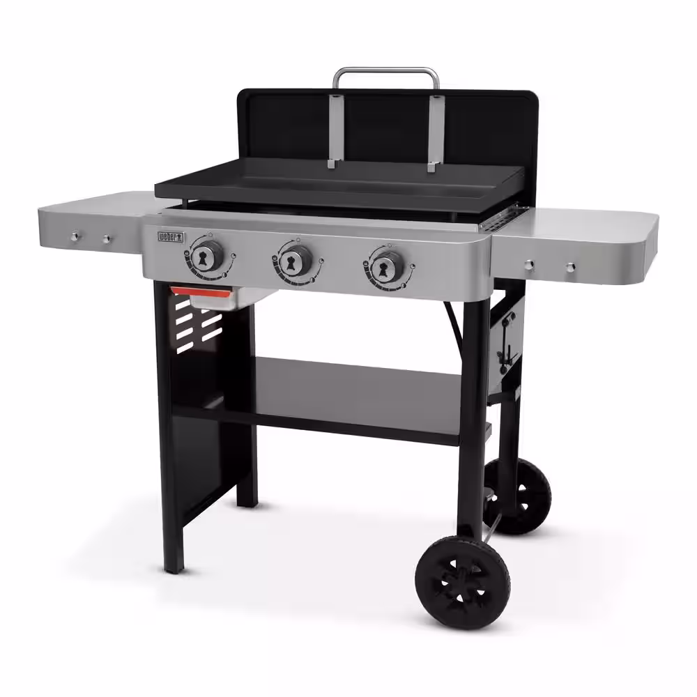 Weber 3 Burner Propane Gas Grill 28 in. Flat Top Griddle Combo with Griddle Essential Set