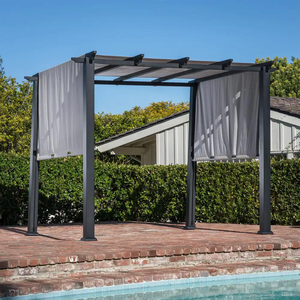 Hanover 8 ft. x 10 ft. Metal Pergola with an Adjustable Gray Canopy