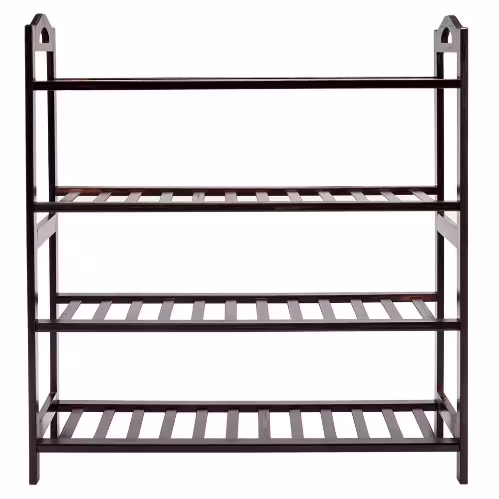 None 26.77 in. L x 9.84 in. W x 28.74 in. H 16-Pairs 4-Tier Brown Wood Shoe Rack