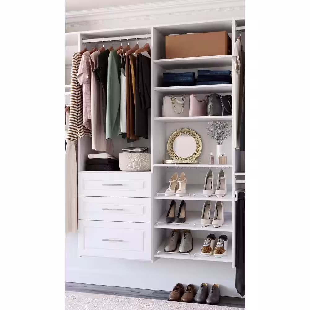 Closet Evolution Modern Raised Dual Tower 96 in. W - 120 in. W White Wood Closet System
