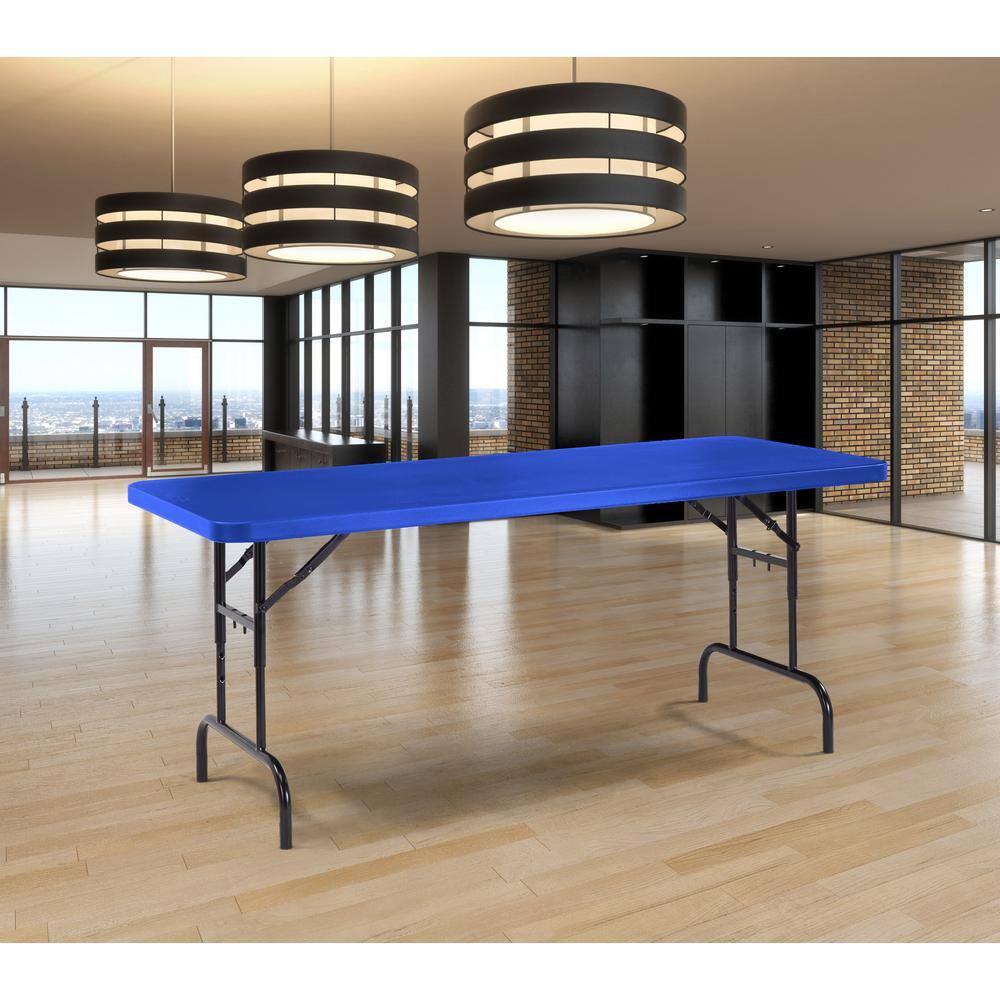 National Public Seating 72 in. Blue Plastic Adjustable Height Folding High Top Table