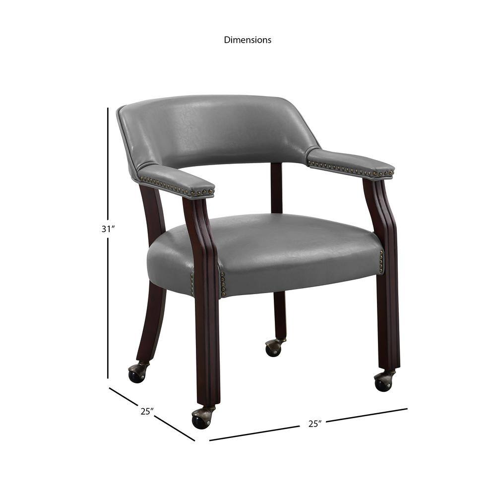 Steve Silver Tournament Gray Vinyl Upholstery Casters Arm Chair