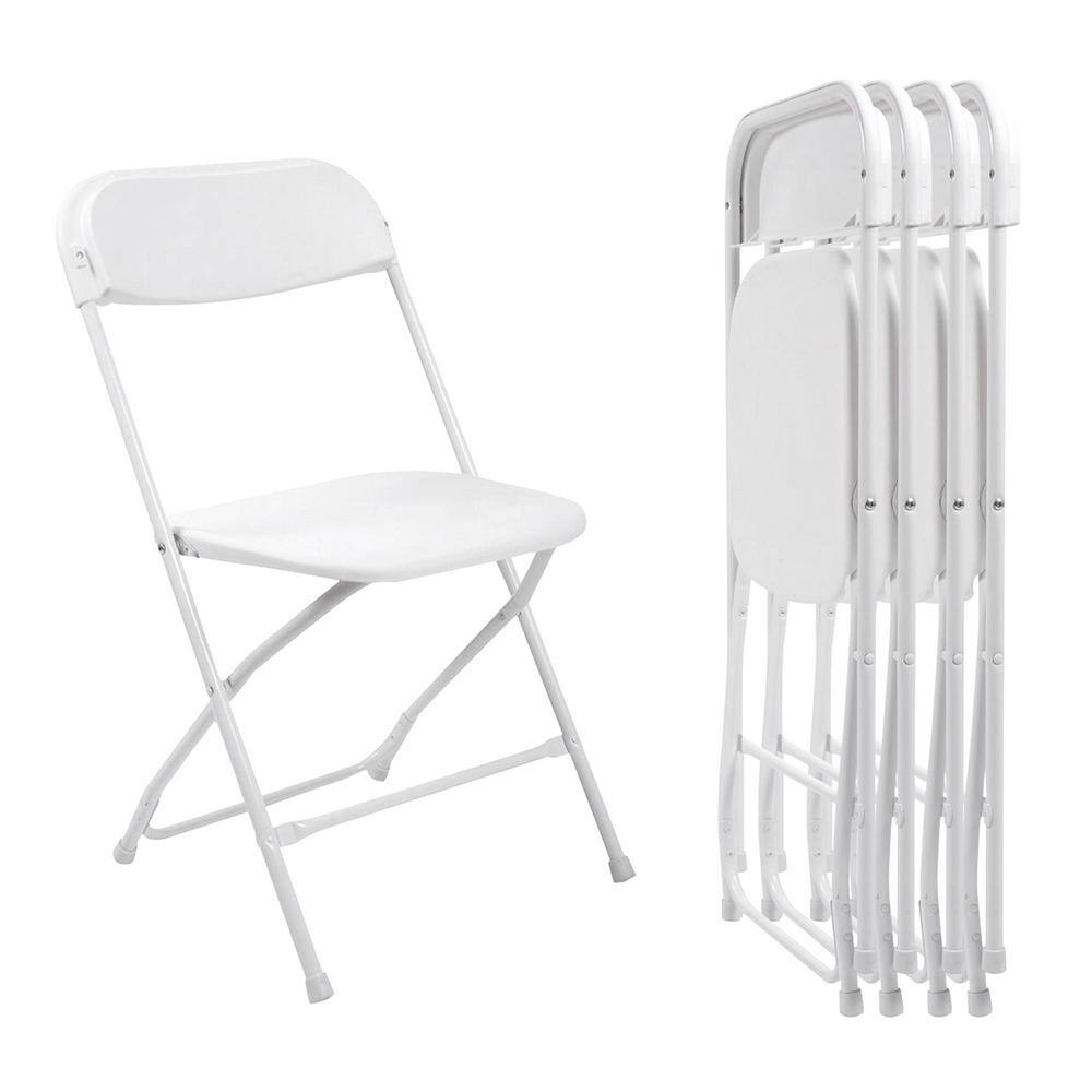 cadeninc White Plastic Seat with Metal Frame Folding Chair (Set of 5)