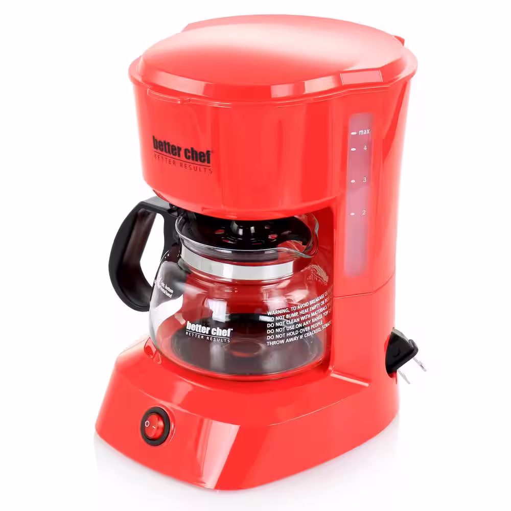 Better Chef 4-Cup Compact Drip Coffee Maker with Removable Filter Basket in Red