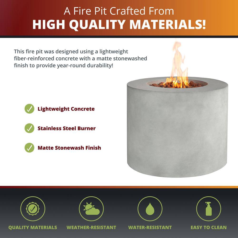 Kinger Home Loren 32 in. W x 24.6 in. H 40,000 BTU Round Propane Gas Grey Concrete Frame Fire Pit Table
