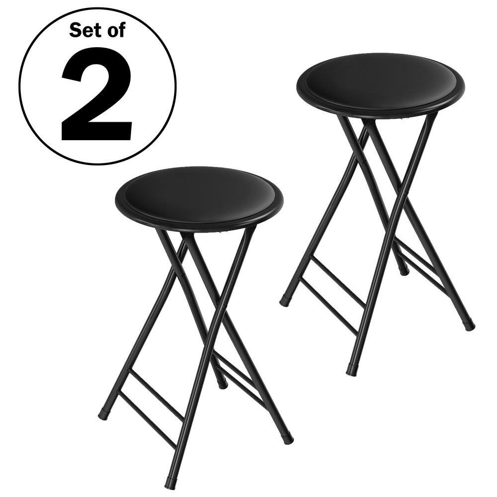 Trademark Home Black Steel Padded Seats Folding Bar Stools 24 in. Set of 2