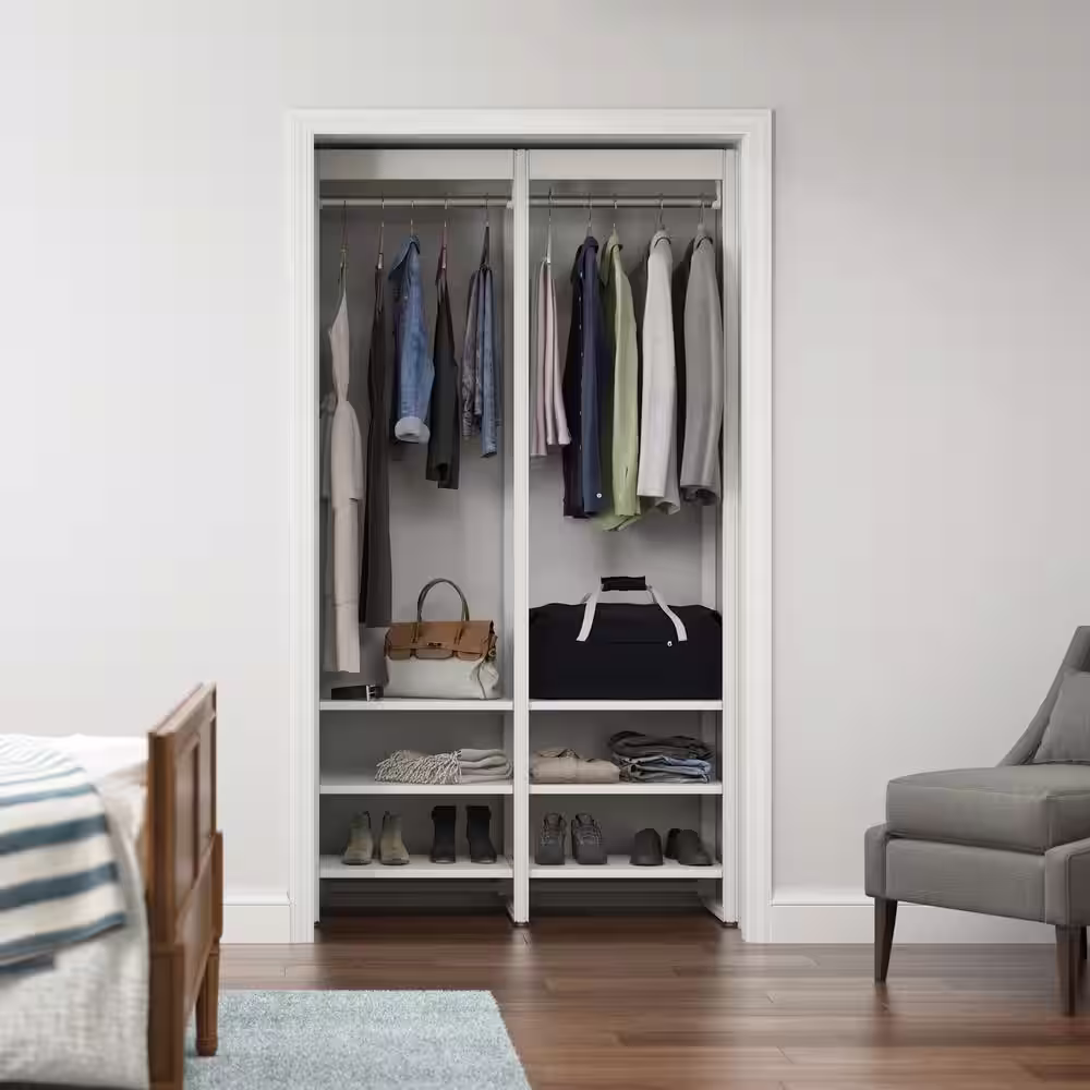 CLOSETS By LIBERTY 46.5 in. W White Adjustable Tower Wood Closet System with 8 Shelves