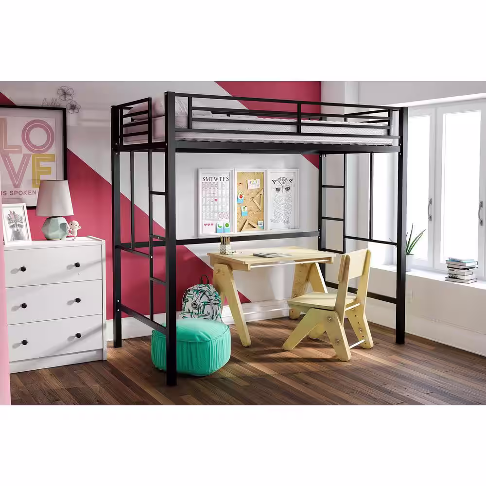 DHP Benjamin Twin Metal Loft Bed, Black